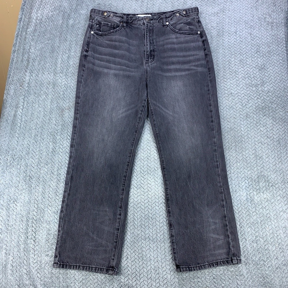 Kancan Jeans Women's 15/31 Black High Rise Relaxed Straight Faded Whiskers *